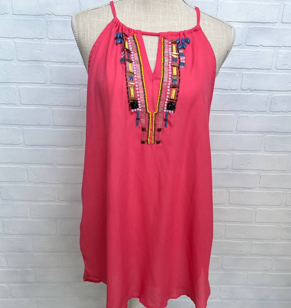 UMGEE Beaded Pink Adjustable Tie Back Slip Dress -sz M